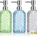 RETON 3 Pack Soap Dispenser Set, 16 Oz Clear Glass Soap Dispenser with Rust Proof Plastic Pump, Refillable Liquid Hand Dispenser, Bathroom Pump Bottlefor Kitchen Countertop (3 Colors)