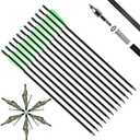 IRQ 20 Inch Carbon Crossbow Bolt and Crossbow Broadheads Set, 12 Pcs Hunting Carbon Arrows for Crossbow with 3 Blade Broadheads 6 Pcs for Archery Practise Hunting Crossbow Arrows