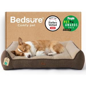 Bedsure SupportMax Orthopedic Dog Bed Medium Size Dog - Extra Thick Supportive Medium Dogs Beds with Waterproof Washable Cover, Comfort Pet Bed Sofa with Soft Sherpa and Nonskid Bottom, Brown, 35"