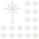 Barydat 17 Pcs Christmas Tree Decorations Set Glitter Star Christmas Tree Topper Metal Xmas Treetop with 16 Hanging Flower Christmas Balls Ornaments for Holiday Xmas Tree Party Decoration (White)