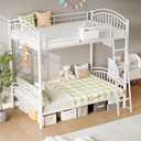 Decofy Metal Bunk Bed Twin Over Twin with Storage Bag, 2 Twin Size Beds with Safety Guard Rails and Anti-tip Nails for Teenager,Girls or Boys （White）