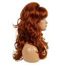 Copper Red Long Curly Beehive Wig with Red Pearl Necklace Vintage Wig with bangs for Women Costume Cosplay Fancy Dress 60s 70s Retro Wigs