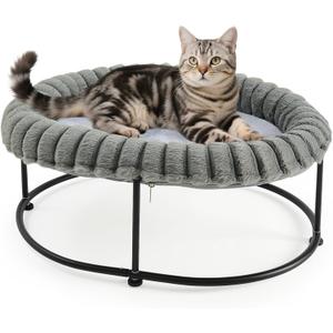 Sunhoo Elevated Cat Bed for Indoor Cats Raised Kitten Hammock Large High Puppy Cot Off Floor Self-Supporting Small Pet Chair with Metal Frame Washable Cushion Easy Assembly 23 * 17 * 8.3 in (Grey)