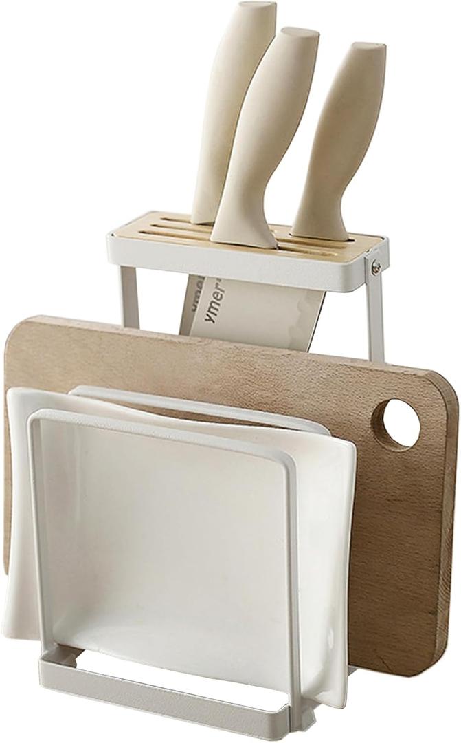 Knife Holder, Caliamary Kitchen Cabinet Knife Holder without Knives, Universal Metal Knife Block Cutting Board Organizer, Kitchen Storage Organizer (White)