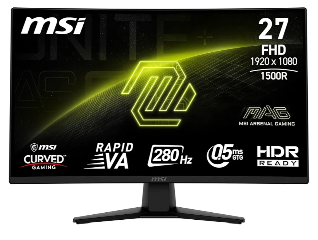 MSI MAG 274CXF 27-inch 2560 x 1440 (FHD) Curved Monitor, 280Hz, HDMI, DisplayPort, VGA Port, VESA Mountable, Tilt, Speaker, Slim Bezel, 0.5ms, Black
