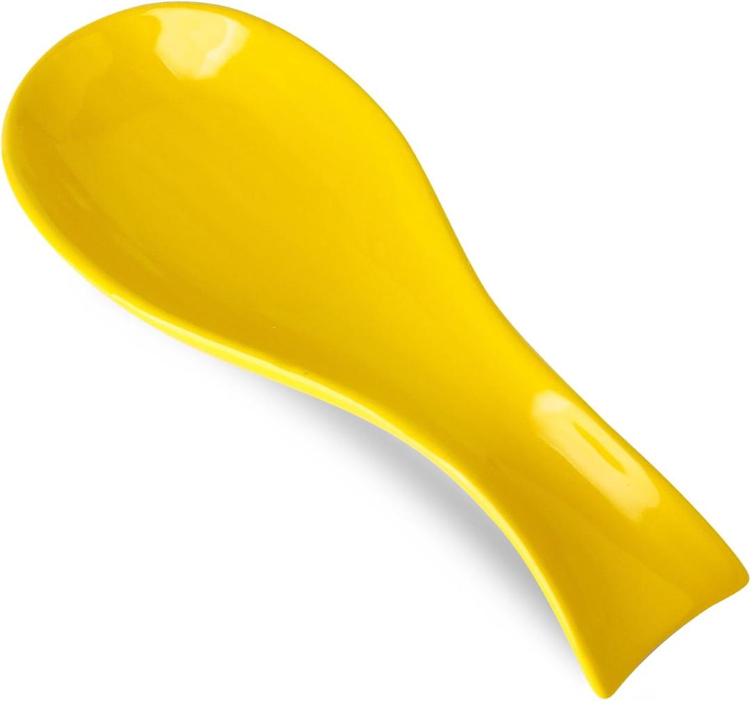 Hasense Ceramic Spoon Holder for Stove Top, Large Cooking Heat-Resistant Spoon Rest for Kitchen Counter, 8.7 Inch Utensil Rest for Spatula, Ladle and Tong, Microwave Safe and Dishwasher Safe, Yellow
