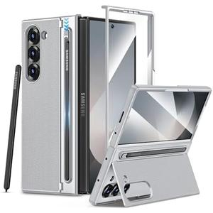 Maxdara for Galaxy Z Fold 6 Case, with Built-in Screen Protector and Kicktand & S Pen Holder Support Wireless Charging Protective Phone Cover, Silver