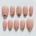 MAGLFELL Press on Nails, Medium Almond 3D Handmade False Nails with Gold Outline Colorful Glitter Tips and Bubble Beads, 10 Pcs Reusable Thick Acrylic ABS Artificial Fake nails for Women L Size