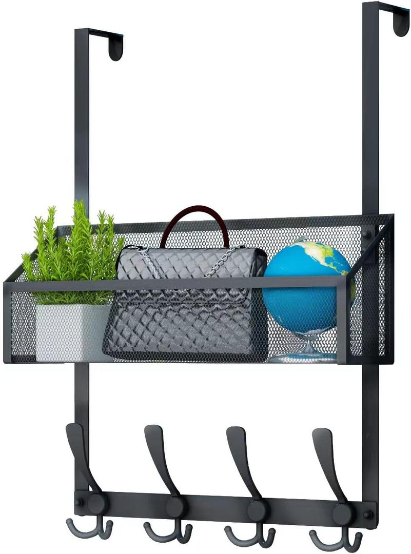 Kaiferty Over The Door Hooks Organizer, Coat Rack Over The Door Storage Hanger Towel Rack, Back of Door Storage Organizer for Bathroom,Bedroom,Kitchen,Office (Black, 2-Tier)