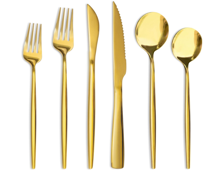 Astercook Silverware Set 48-Piece Gold Flatware Set with Steak Knives Food-Grade Stainless Steel Cutlery Set for 8 Mirror Polished Utensils Set for Home Kitchen Restaurant Valentine's Gift