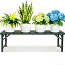 Foldable Plant Stand, No Assembly Heavy Duty Iron Plant Shelf, Rustproof Single Tier Plant Rack for Indoor Outdoor, Long Narrow Flower Stand for Patio Balcony Garden Living Room, 33" L x 9.7" W x 11.7" H
