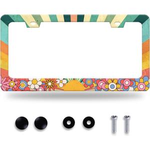 Rainbow Retro Sun License Plate Frame Stainless Steel Accessories12.3 x6.3