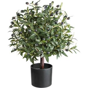 25.5 Tall Artificial Topiary Ball Olive Tree with Leaves and Fruits, Olive Boxwood Topiary Ball Potted Bushes UV Resistant Potted Plants for Garden Indoor Outdoor Home Decor (2ft)