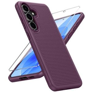 FNTCASE for Samsung Galaxy S25 FE Case: Shockproof Protective Lightweight with Screen Protector Duty Rugged Cell Phone Cover Non Slip | Military Grade Drop Protection for S25FE(Burgundy, 6.7inches)