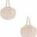 2 Pack Reusable Produce Bags | Mesh Net Washable Long Cotton String Handles for Fruits & Vegetables - Eco-Friendly Breathable Grocery Storage Solution