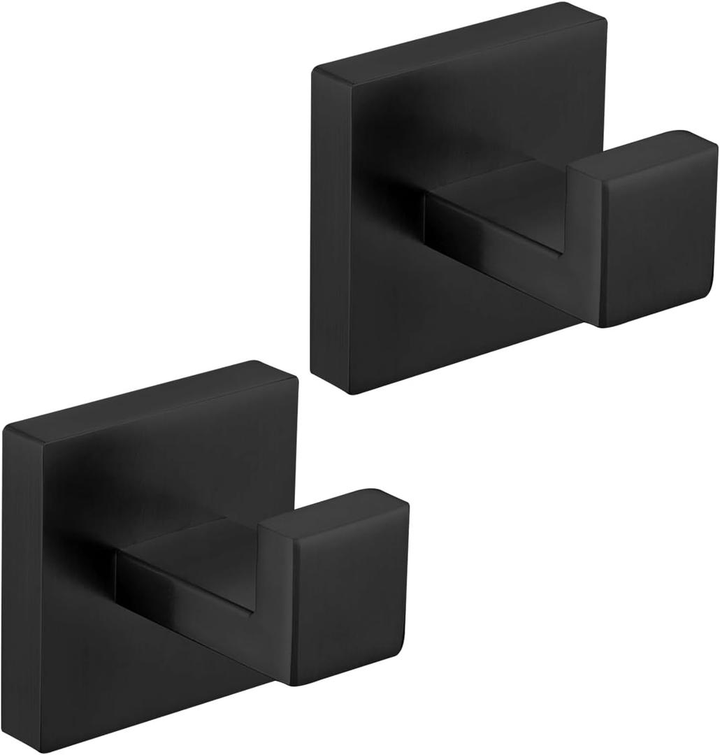 Bath Towel Hook Black,2 Pack Robe Hook for Bathroom Matte Wall Mounted Heavy Duty Hook 304 Stainless Steel Coat Hooks for Bathroom Kitchen(Matte Black)