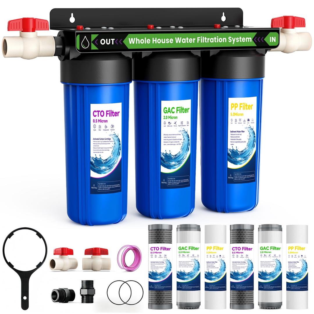 Whole House Water Filter System with 9 Filters, 0.5 Micron, 3/4" Ports