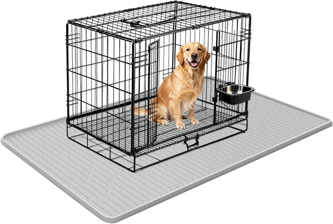 Silicone Dog Crate Mat, 36" x 24" Crate Liner for Dog Cages, Kennel Mat with Raised Edge, Washable, Waterproof, Leakproof, Protect Floors