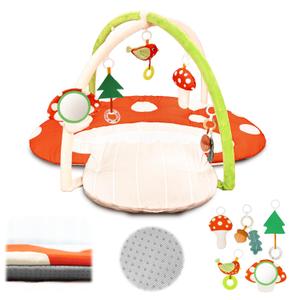 Upgrade Thickened Baby Play Gym, Extra Large Activity Mat, Machine Washable Playmat, Tummy Time Mat with Detachable Toys for Motor Skills, Non-Slip Bottom, Mushroom