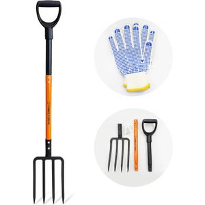 Pitch Fork for Garden, 4-Tines Garden Fork, 45-Inch Spading Fork, Heavy Duty Compost Digging Fork with Steel Handle and Enhanced D-handle, Orange