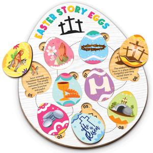 Easter Story Eggs - Resurrection Eggs Easter Story - Wooden Egg Puzzle with Matching Religious Story - Resurrection Gifts for Kids - Christian Toddler Gifts - Christian Basket Stuffer for Kids