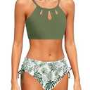 SunFocus Swimsuit for Youth Girls 2 Piece Bathing Suit Monstera Leaves Tankini Swimwear Size 15-16 Years