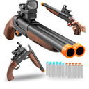 Double Barrel Toy Shotgun with Soft Bullets - Realistic Foam Blaster Gun for Kids, Sniper Rifle with Scope & Safe Rubber Bullets - Boys Outdoor Toys for Ages 6-12 (Brown)