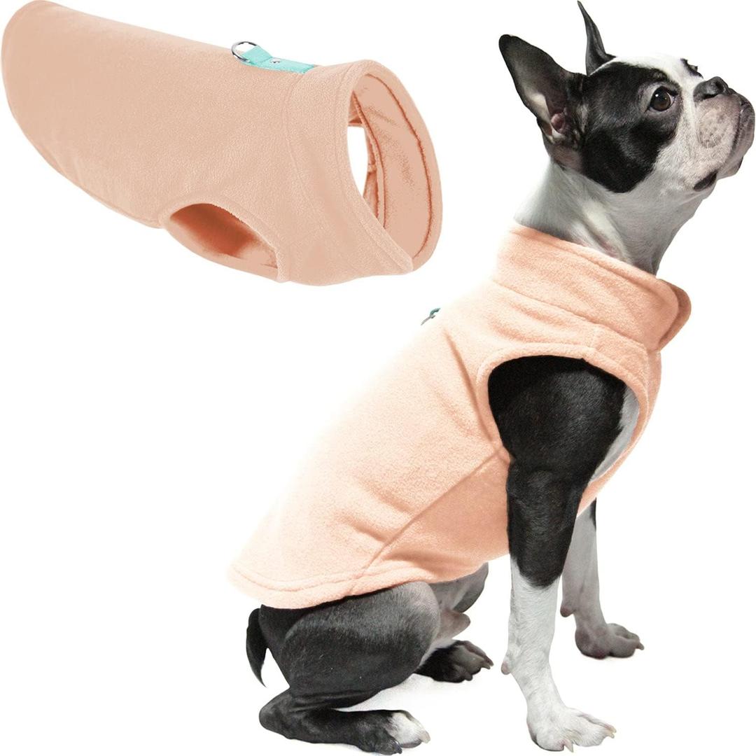Gooby Fleece Vest Dog Sweater - Peach, X-Large - Warm Pullover Fleece Dog Jacket with O-Ring Leash for Small to Medium Dogs