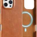 LUCKYCOIN Genuine Leather Phone Case for iPhone 16 Pro Max 6.9 in,Compatible with Magsafe,Leather Basic Cases Cover with Wireless Charging Metal Buttons,Slim Fit Slip Shockproof Protective - TAN (Brown)