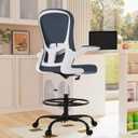 Drafting Chair, Tall Office Chair with Flip-up Armrests Executive Ergonomic Computer Standing Desk Chair, Office Drafting Chair with Lumbar Support and Adjustable Footrest Ring (Dark Grey)