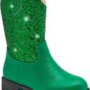 Sparkly Girls Cowgirl Boots Glitter Cowboy Dress Boots for Little to Big Kid Mid Calf Round Toe Birthday Horse Riding (Green)