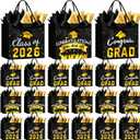 FlorWave 45 Pack Graduation Gift Bags 2026 Small Graduation Congrats Bags Bulk 5.5 x 4.7 x 2.5 Inch with Bow Ribbon and Tissue Papers for College High School Grad Party Supplies(Black and Gold)