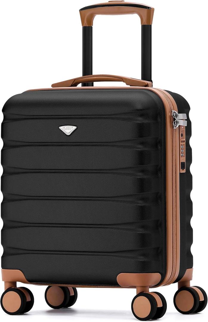 Carry On Suitcase Hardside Built In TSA Lock & USB Port Silent Double Spinner Wheels Maximum Underseat Carry-On Bag For American & United Approved Airlines( 18x14x8" ,Black/Tan )
