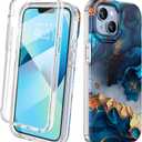 Diaclara Designed for iPhone 13 Case, Full Body Rugged Case with Built-in Touch Sensitive Anti-Scratch Screen Protector, Soft TPU Bumper Case for iPhone 13 6.1" (Water Blue)