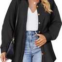 CARCOS Womens Plus Size Button Down Shirts Long Sleeve Tops Collared Blouses Shacket Jacket Winter Shirts XL-5XL (8-black)