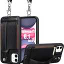 TOOVREN for iPhone 11 Wallet Lanyard Case Protective Cover with PU Leather Card Holder Adjustable Detachable Phone Lanyard Stand Strap for iPhone 11 6.1 Inch 2019 Black