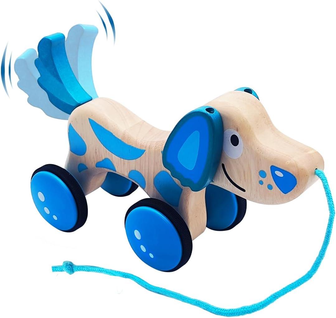 Wooden Pull Dog Toy Wooden Walk Pull Along Toy with String Toy Montessori Toddler Pull Toys for Walking Toddlers