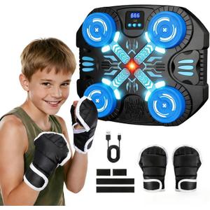 Boxing Machine with Music for Kids Sports Toy-3 Game Modes & 14 Levels, 4 5 6 7 8 9 10 Year Old Boy Girl Toys Birthday Gifts, Wall Mounted Bluetooth Punching Target with Scoring & Gloves