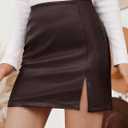 LILLUSORY Womens Leather Mini Fall Skirt with Slit (Large, Brown)