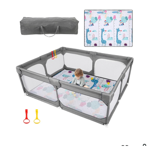 JINXIA Baby Playpen with Mat 75"*59", Large Play Pen for Babies and Toddlers with Soft Breathable Mesh, Climb-Proof Anti-Fall Baby Playpen, Sturdy Safety Play Yard for Indoor Outdoor Fun, Grey