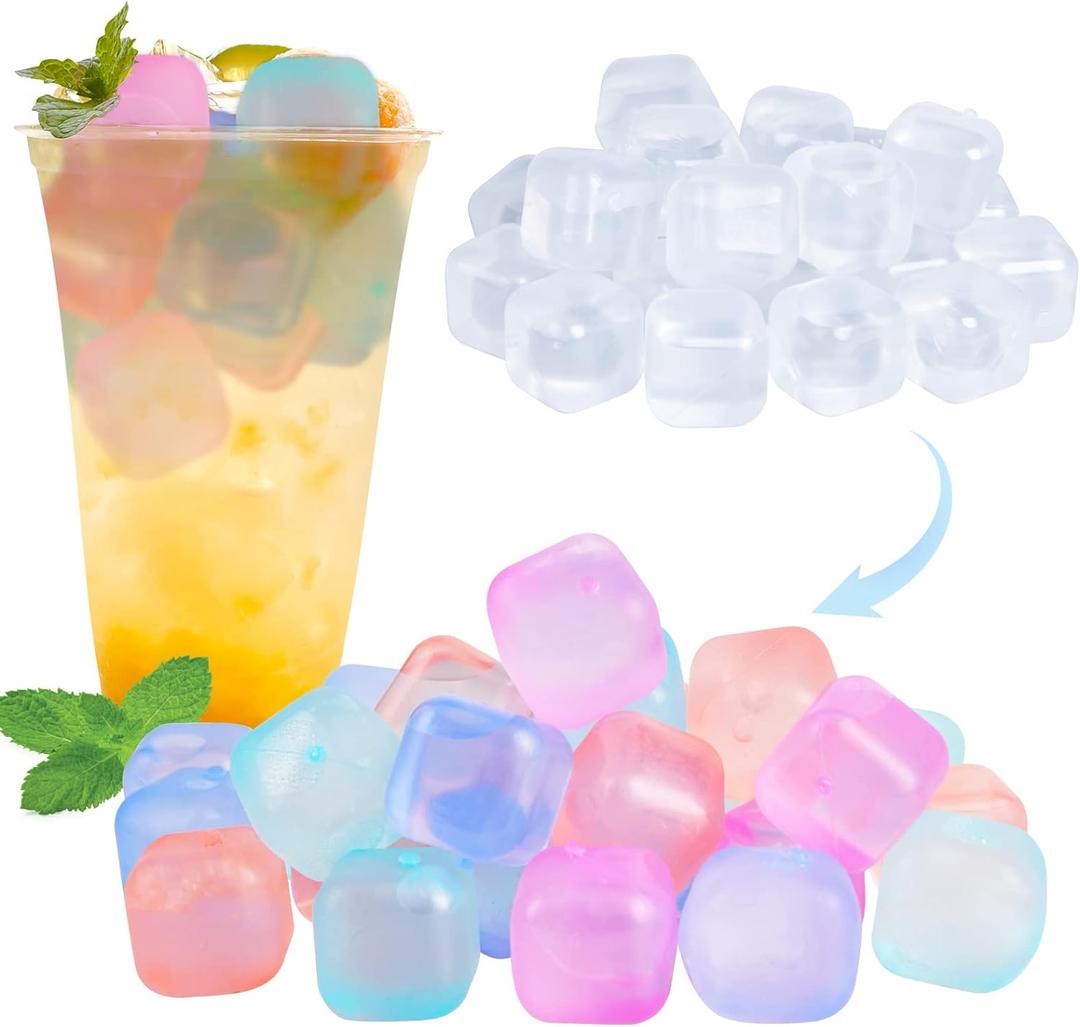 80 Pack Color-changing Reusable Ice Cube for Drinks, Colorful Square Plastic ice Cubes Without Diluting BPA Free, Refreezable Ice Cubes for Coffee, Wine, Whiskey, Cocktails