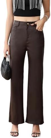 TGKKMQB Women's Faux Leather Pants Wide-Leg Loose Flared Black Leather Pants Baggy Trousers with Buttons Pockets M