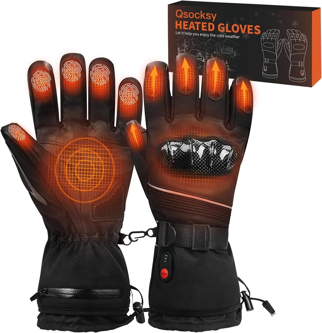 Heated Gloves for Men - 5000mAh Electric Heated Motorcycle Gloves, 3 Adjustable Heating Modes, Rechargeable Battery & Overheat Protection for Winter Riding, Skiing, Snow Sports - Large
