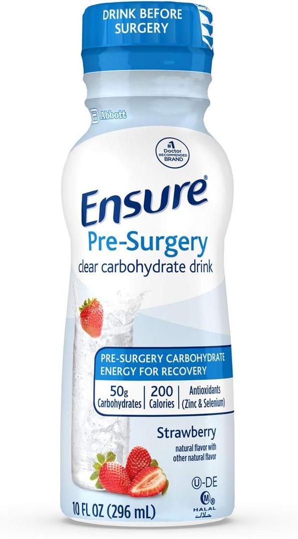 Ensure Pre-Surgery, Clear Carbohydrate Drink, Strawberry, 10 fl oz, 4 Count, Best By: 12/01/2025