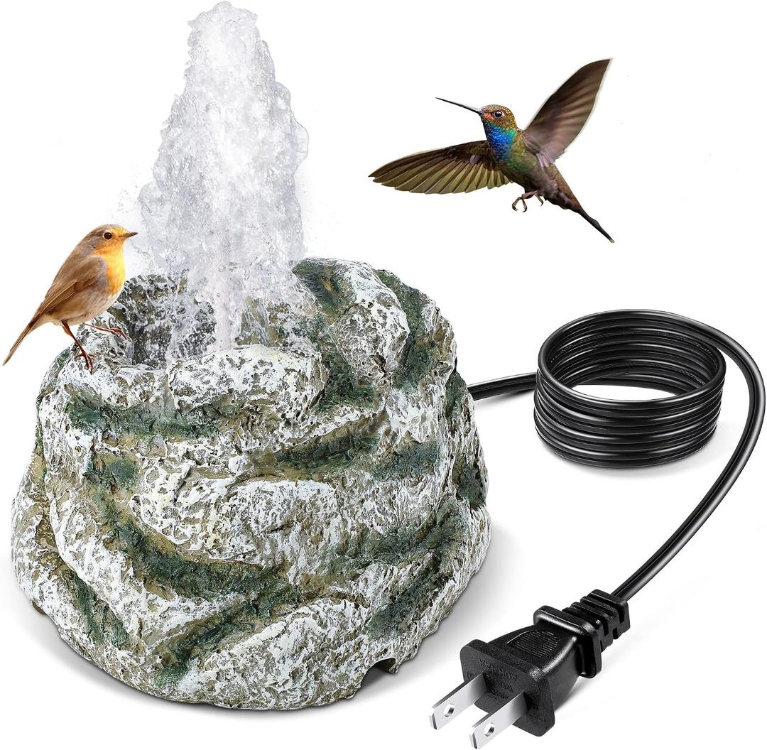 Bird Bath Fountain, Bird Bath Water Fountains with 7W Water Pump, Gray Moss Resin Granite Water Fountain Rock Waterfall for Birdbath, Bird Feeder