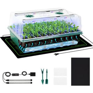 PJT Self Watering Seed Starter Tray with Grow Light & Heat Mat, 60-Cell Seed Starting Kit with 4.3 Humidity Dome for Seed Germination, Complete All-in-One Kit for Easy Seed Starting