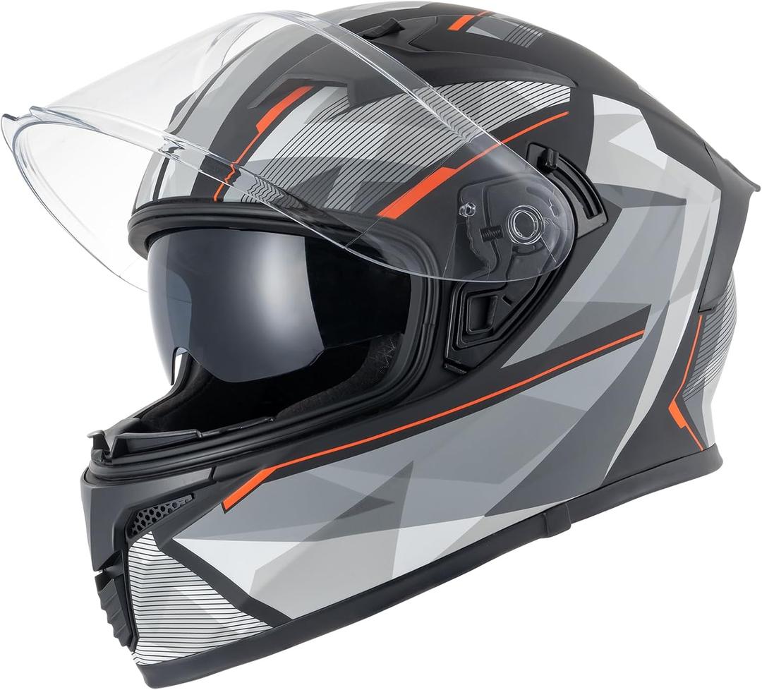 CUTEY Full Face Motorcycle Helmet - DOT Certified, Lightweight, Dual Visor, Ventilated - for Adults Men & Women, Small