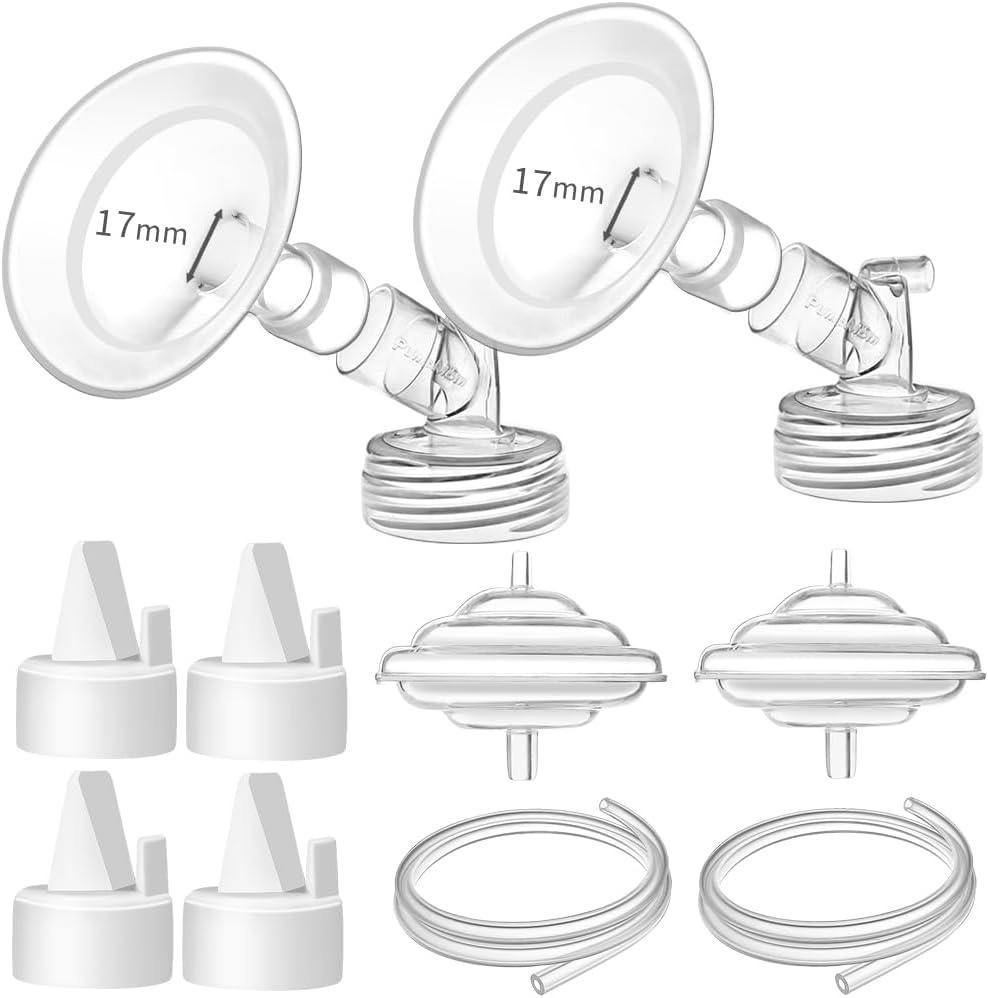 PumpMom-us 17mm Pump Parts for Spectra S2 S1 9 Plus Breast Pump Flanges, 17 mm Flange Backflow Protector Tubing Duckbill Valves, Not Original Spectra Pump Parts