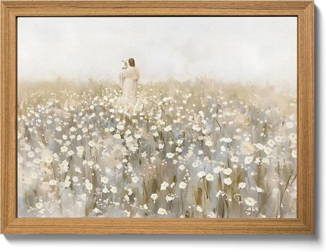 3D Textured Jesus Leaves the 99 Sheep Wall Art, Christian Jesus Holding the Lamb Decor Painting, Scripture Religion Artwork Pictures for Church Prayer Room Living Room Bedroom 12x16 Inch Framed