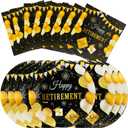 40 PCS of Retirement Party Plates and Napkins, 20 Sets of Disposable Tableware Sets for Men's and Women's Gold and Black Party Decorations for Happy Retirement Parties